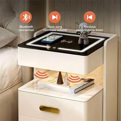Table de chevet avec tiroir de rangement et chargeur sans fil LED