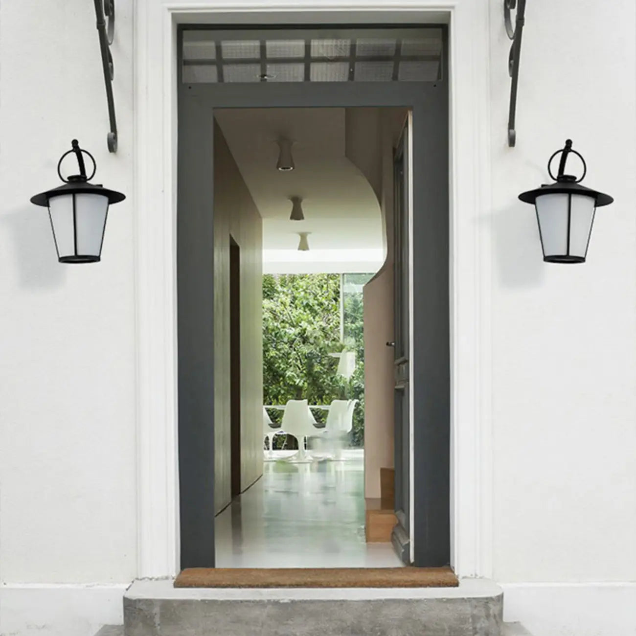 Mini applique murale extérieure industrielle en métal, lanterne cylindrique en verre