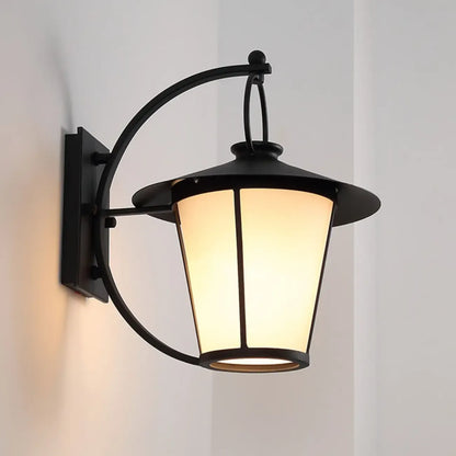 Mini applique murale extérieure industrielle en métal, lanterne cylindrique en verre