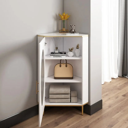 Meuble d'angle en verre, acier inoxydable et verre, finition ardoise grise et dorée glamour