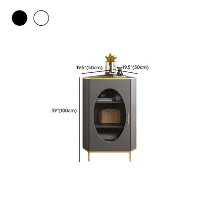 Meuble d'angle en verre, acier inoxydable et verre, finition ardoise grise et dorée glamour