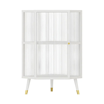 Meuble d'angle moderne en métal noir et verre côtelé