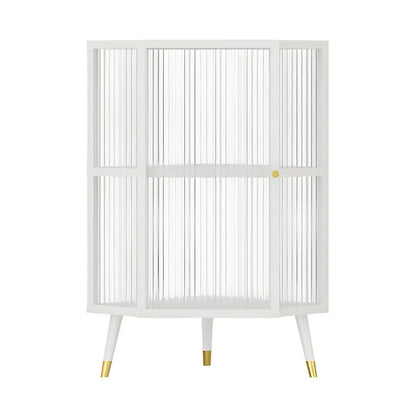 Meuble d'angle moderne en métal noir et verre côtelé