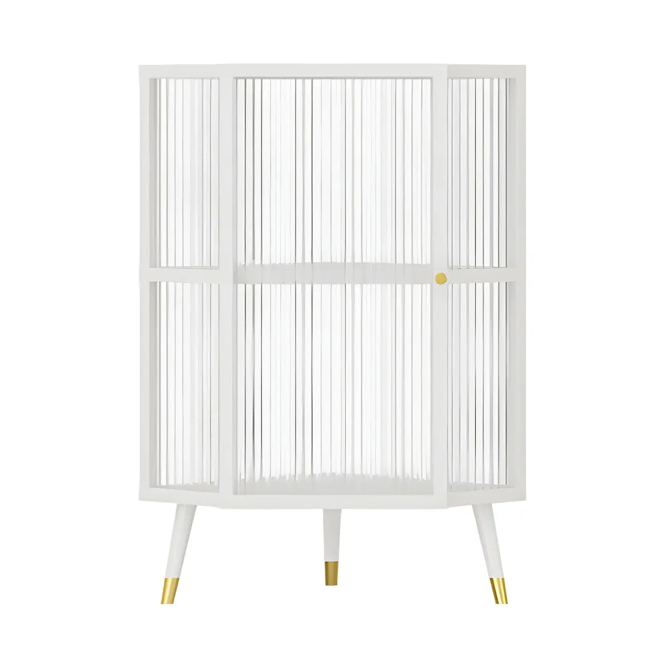 Meuble d'angle moderne en métal noir et verre côtelé