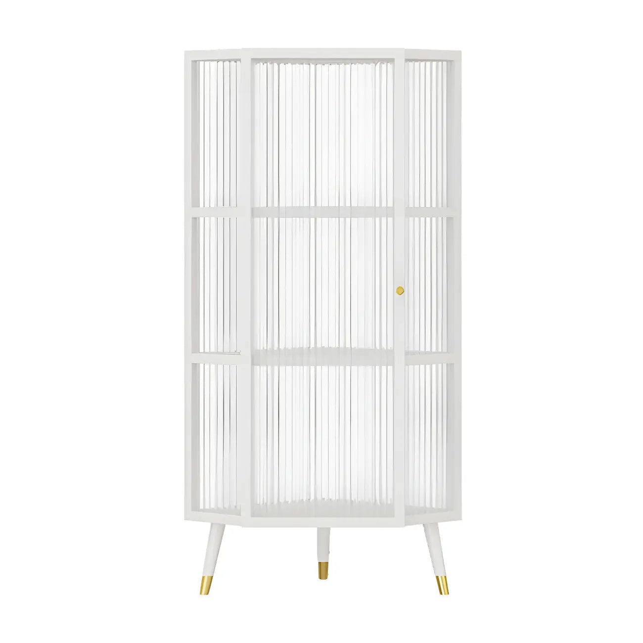 Meuble d'angle moderne en métal noir et verre côtelé