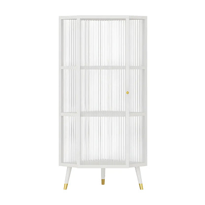 Meuble d'angle moderne en métal noir et verre côtelé