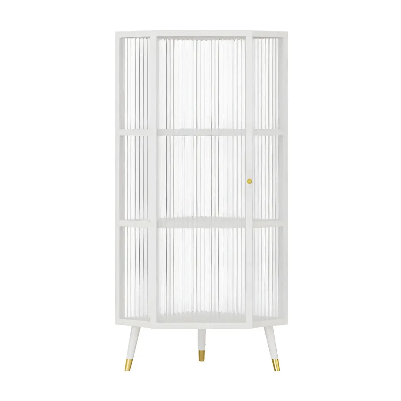 Meuble d'angle moderne en métal noir et verre côtelé