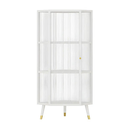 Meuble d'angle moderne en métal noir et verre côtelé