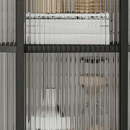 Meuble d'angle moderne en métal noir et verre côtelé