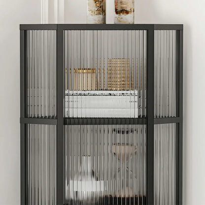 Meuble d'angle moderne en métal noir et verre côtelé