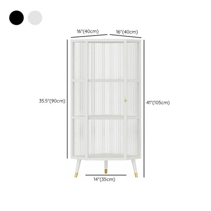 Meuble d'angle moderne en métal noir et verre côtelé