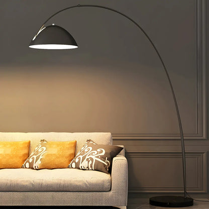 Lampadaire en métal arqué avec abat-jour en dôme réglable noir