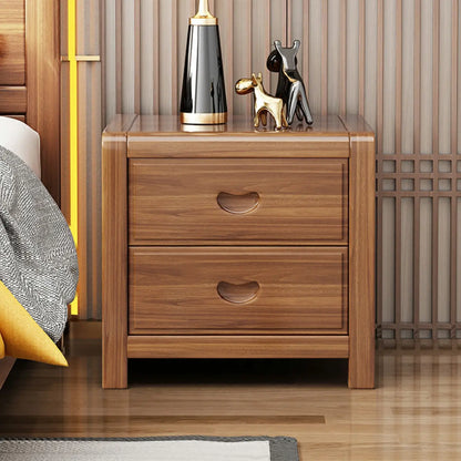 Petite table de chevet traditionnelle en bois brun noyer à 2 tiroirs