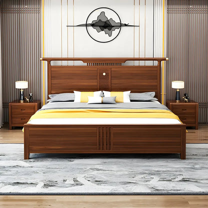 Petite table de chevet traditionnelle en bois brun noyer à 2 tiroirs