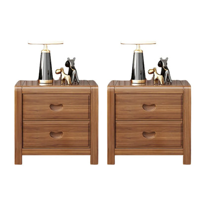 Petite table de chevet traditionnelle en bois brun noyer à 2 tiroirs