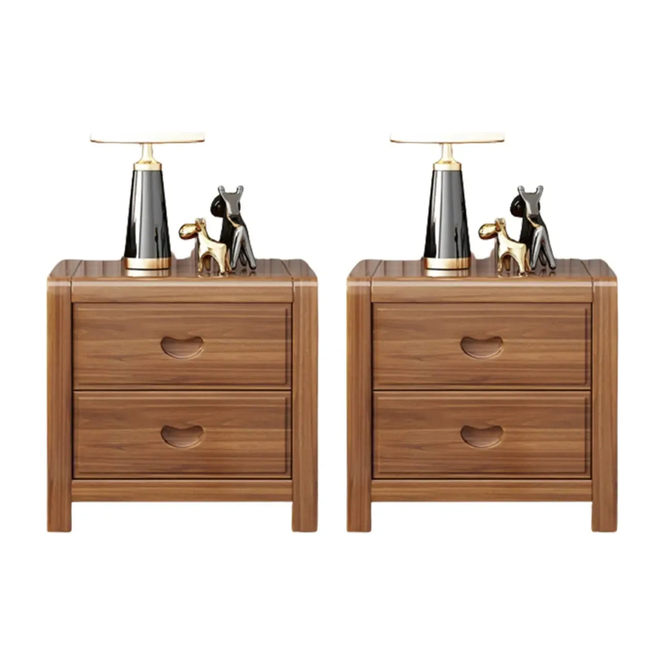 Petite table de chevet traditionnelle en bois brun noyer à 2 tiroirs