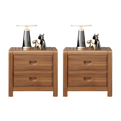 Petite table de chevet traditionnelle en bois brun noyer à 2 tiroirs
