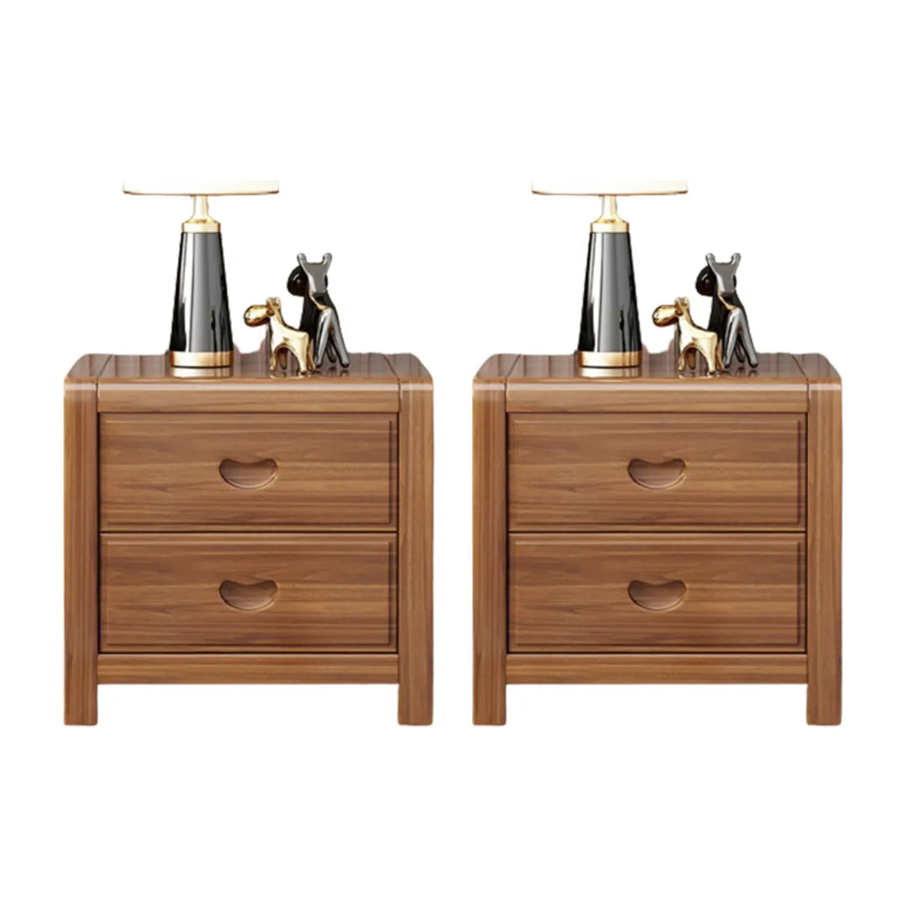 Petite table de chevet traditionnelle en bois brun noyer à 2 tiroirs