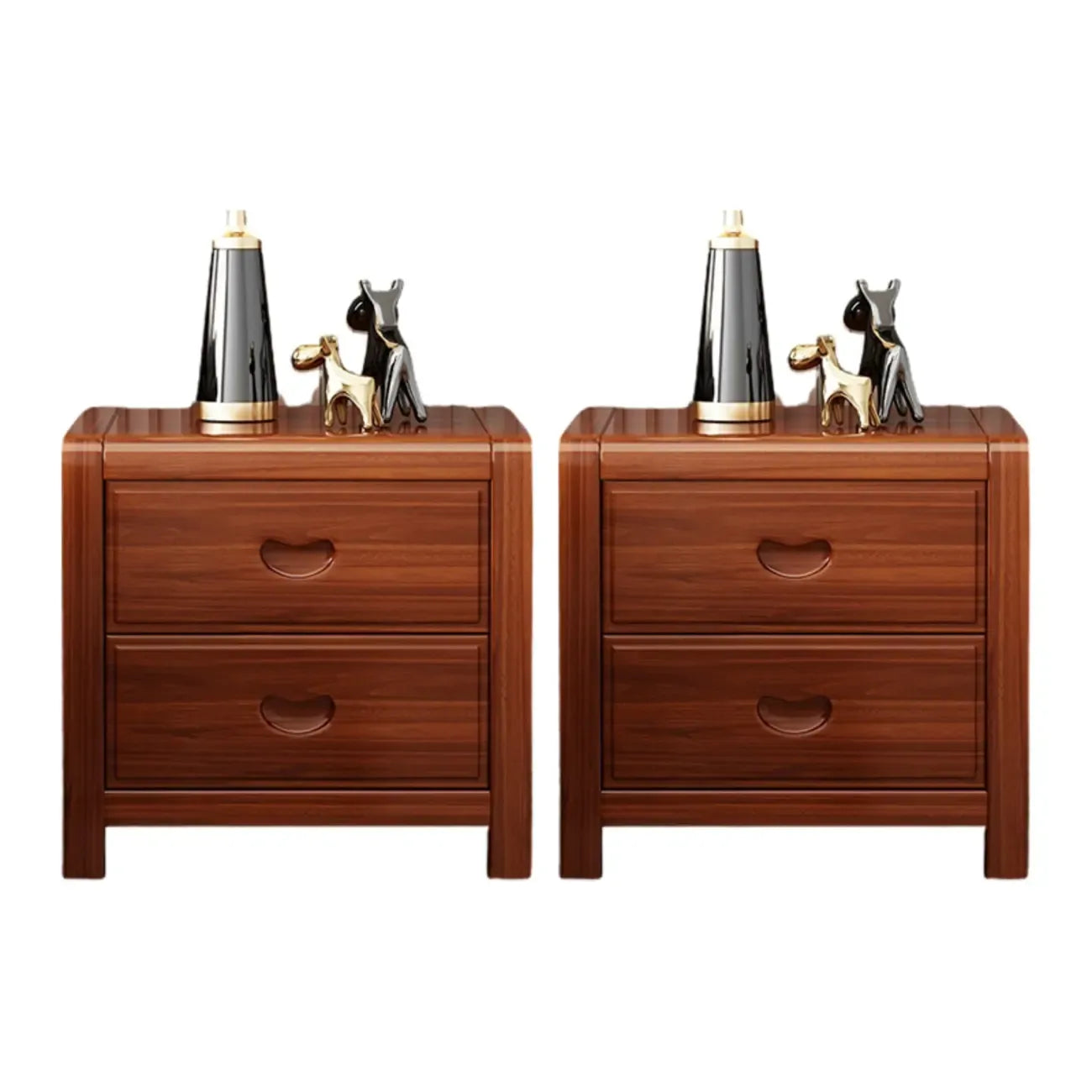 Petite table de chevet traditionnelle en bois brun noyer à 2 tiroirs