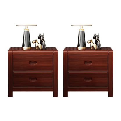 Petite table de chevet traditionnelle en bois brun noyer à 2 tiroirs