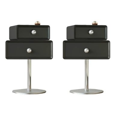 Table de chevet moderne en métal et bois avec 2 tiroirs pivotants