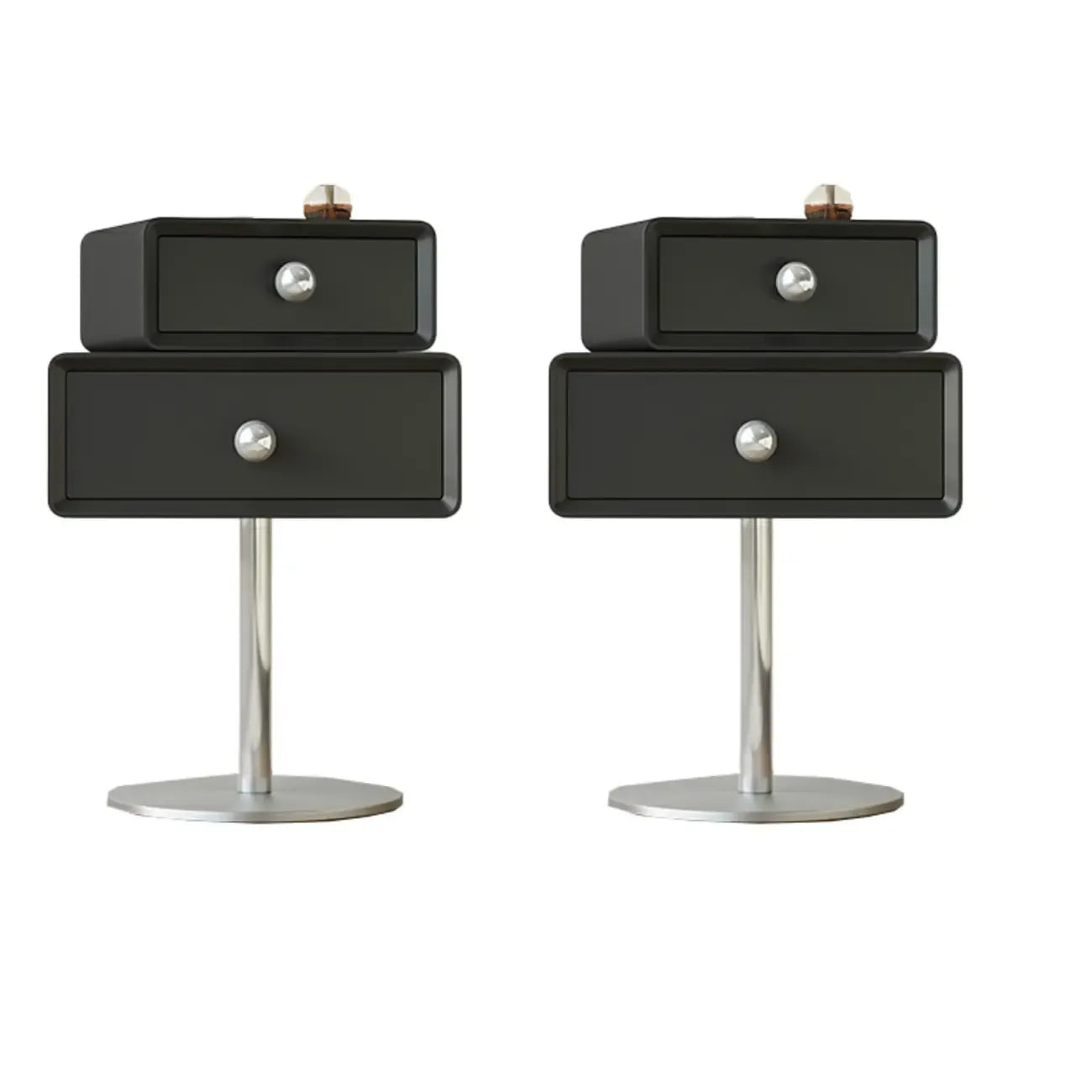 Table de chevet moderne en métal et bois avec 2 tiroirs pivotants