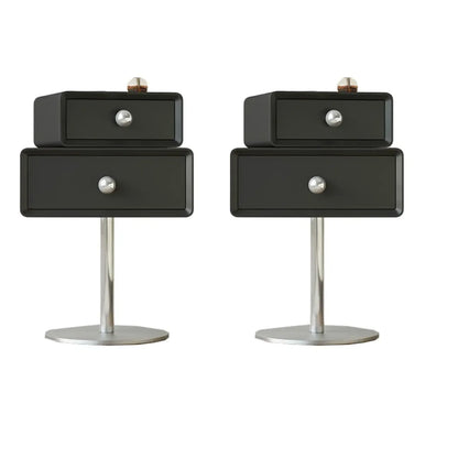 Table de chevet moderne en métal et bois avec 2 tiroirs pivotants