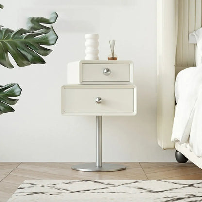 Table de chevet moderne en métal et bois avec 2 tiroirs pivotants