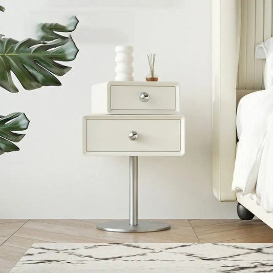 Table de chevet moderne en métal et bois avec 2 tiroirs pivotants