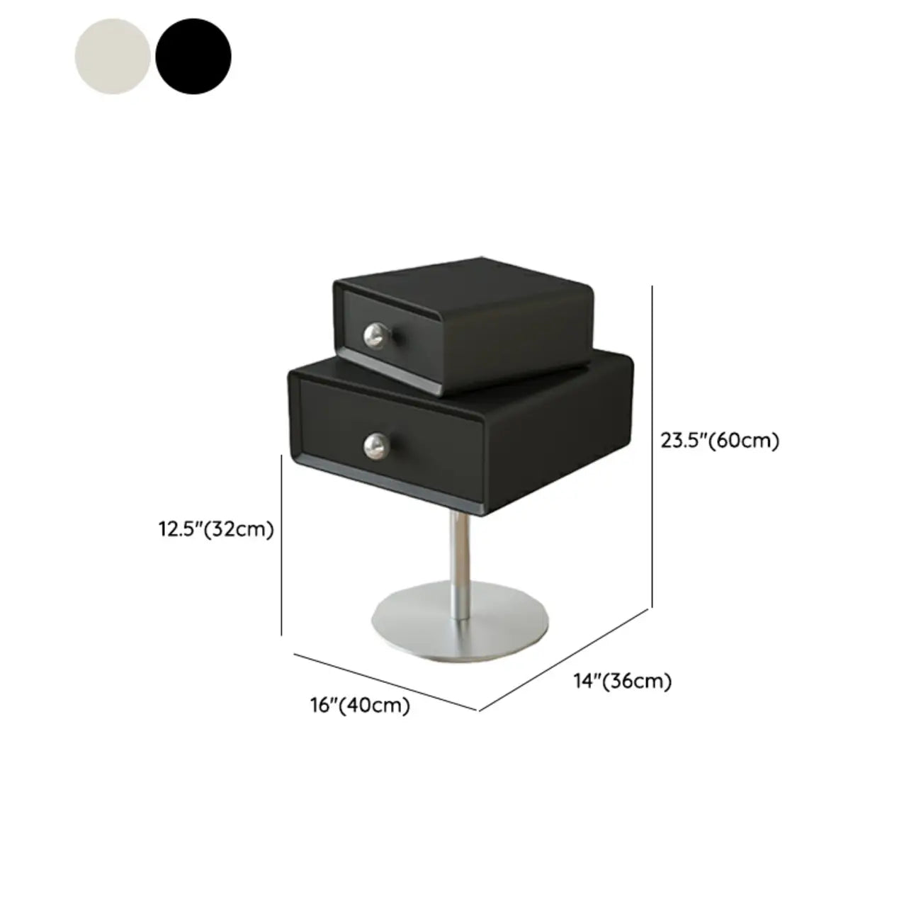 Table de chevet moderne en métal et bois avec 2 tiroirs pivotants