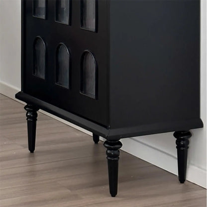 Élégant meuble de rangement d'appoint en bois noir à 9 panneaux de verre