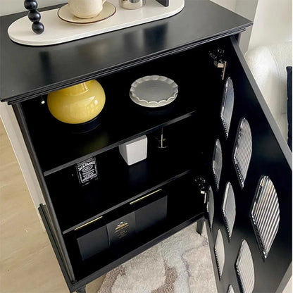 Élégant meuble de rangement d'appoint en bois noir à 9 panneaux de verre