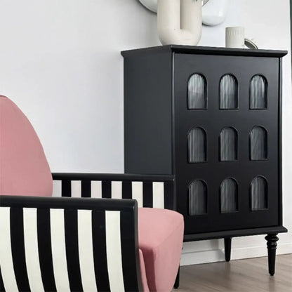 Élégant meuble de rangement d'appoint en bois noir à 9 panneaux de verre