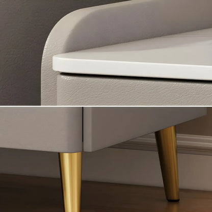 Table de chevet moderne à 3 tiroirs en similicuir avec plateau en pierre