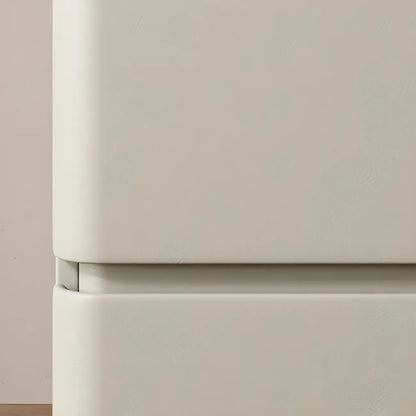 Table de chevet moderne en pin avec plateau en pierre et revêtement en cuir, à deux tiroirs