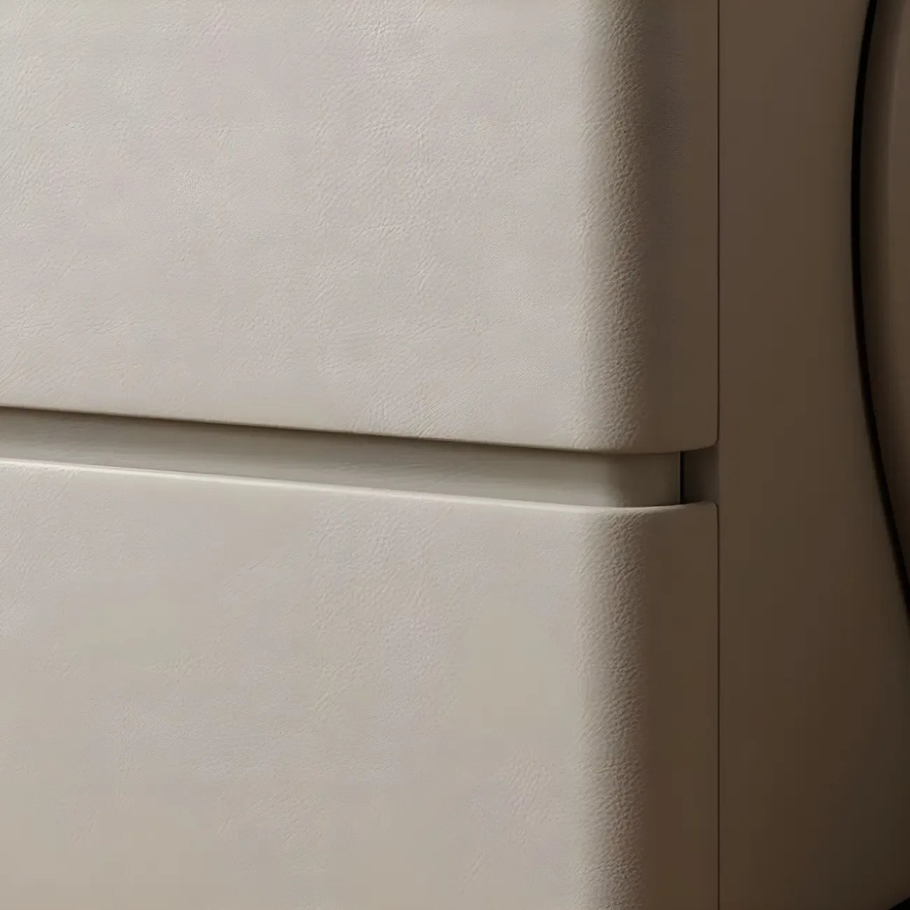 Table de chevet moderne en pin avec plateau en pierre et revêtement en cuir, à deux tiroirs