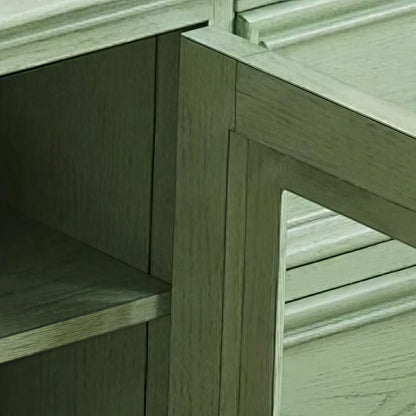 Meuble TV en bois vert style Mid-Century à 4 tiroirs et portes vitrées