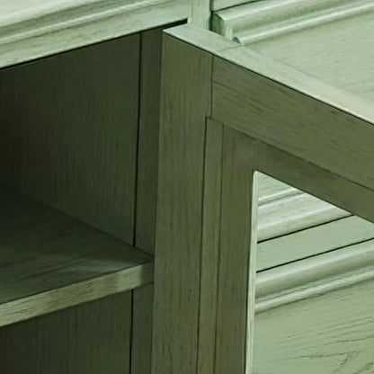 Meuble TV en bois vert style Mid-Century à 4 tiroirs et portes vitrées