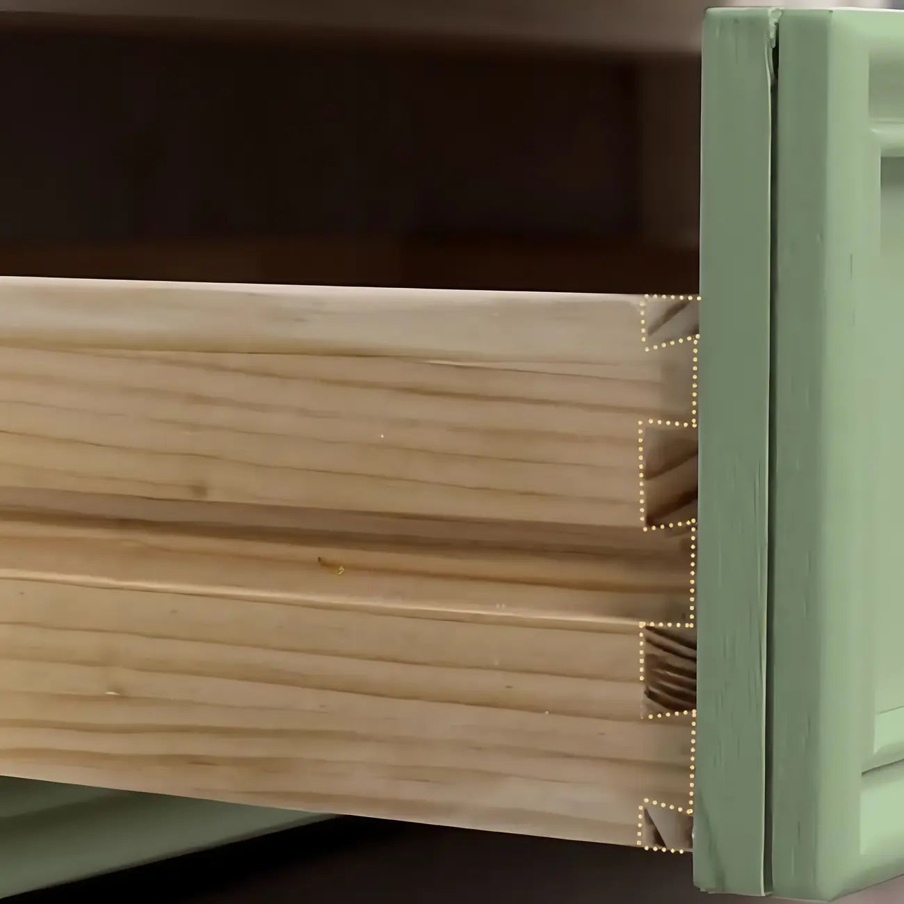 Meuble TV en bois vert style Mid-Century à 4 tiroirs et portes vitrées