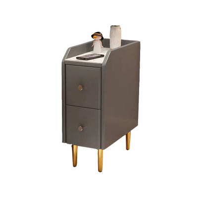 Table de chevet étroite à tiroirs en similicuir avec plateau en pierre