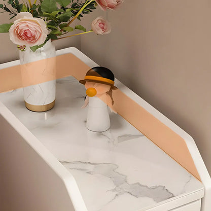 Table de chevet étroite à tiroirs en similicuir avec plateau en pierre