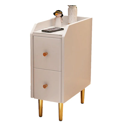 Table de chevet étroite à tiroirs en similicuir avec plateau en pierre