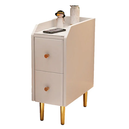 Table de chevet étroite à tiroirs en similicuir avec plateau en pierre