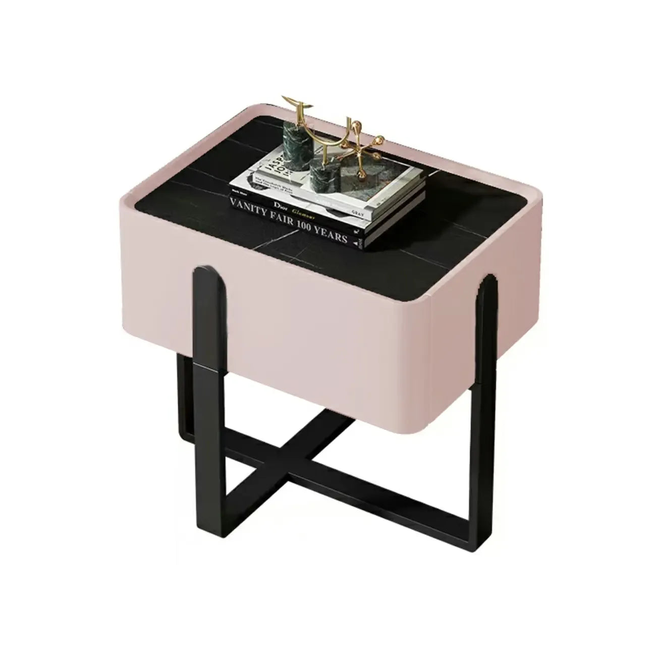 Table de chevet moderne avec plateau en pierre et tiroir en cuir pour petits espaces