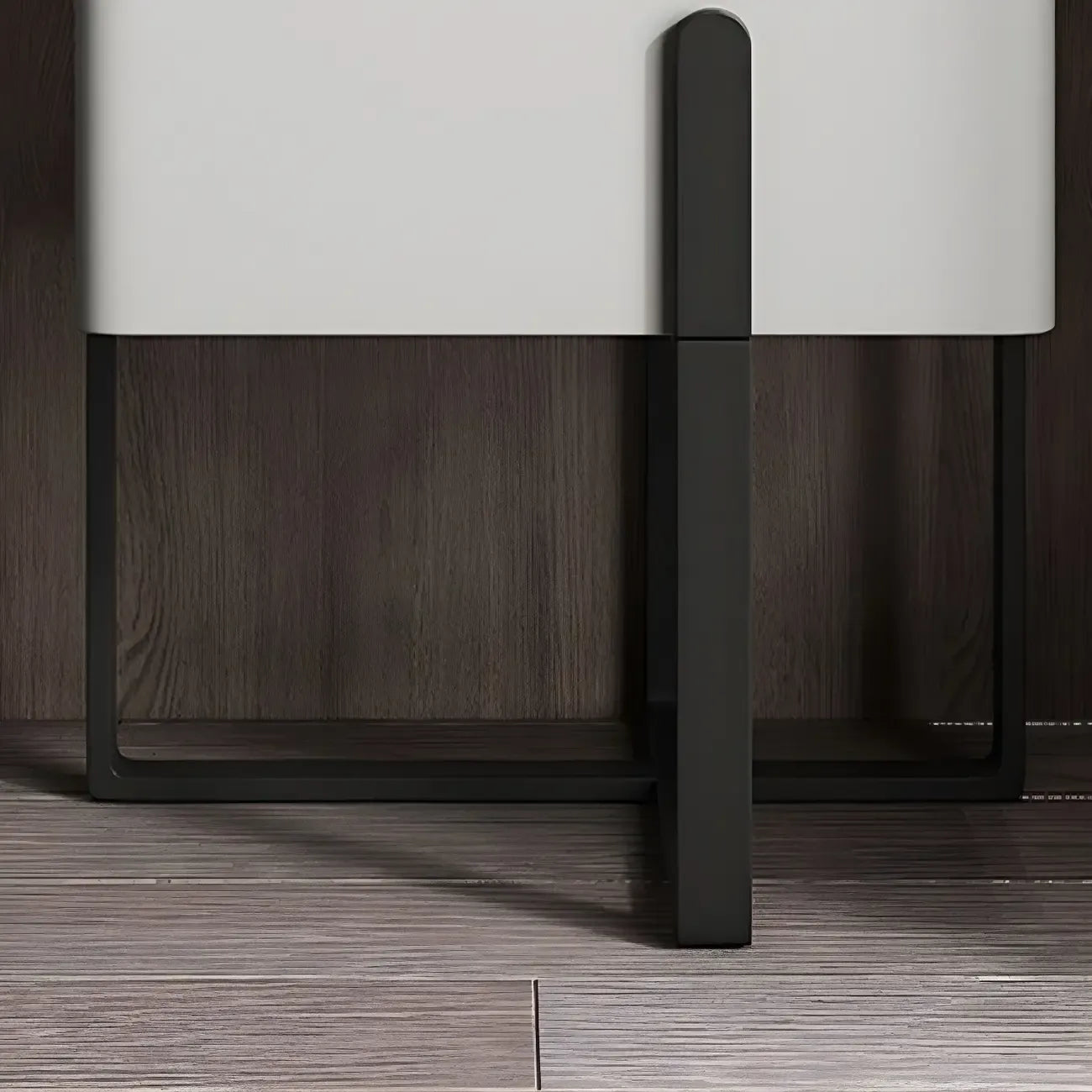 Table de chevet moderne avec plateau en pierre et tiroir en cuir pour petits espaces