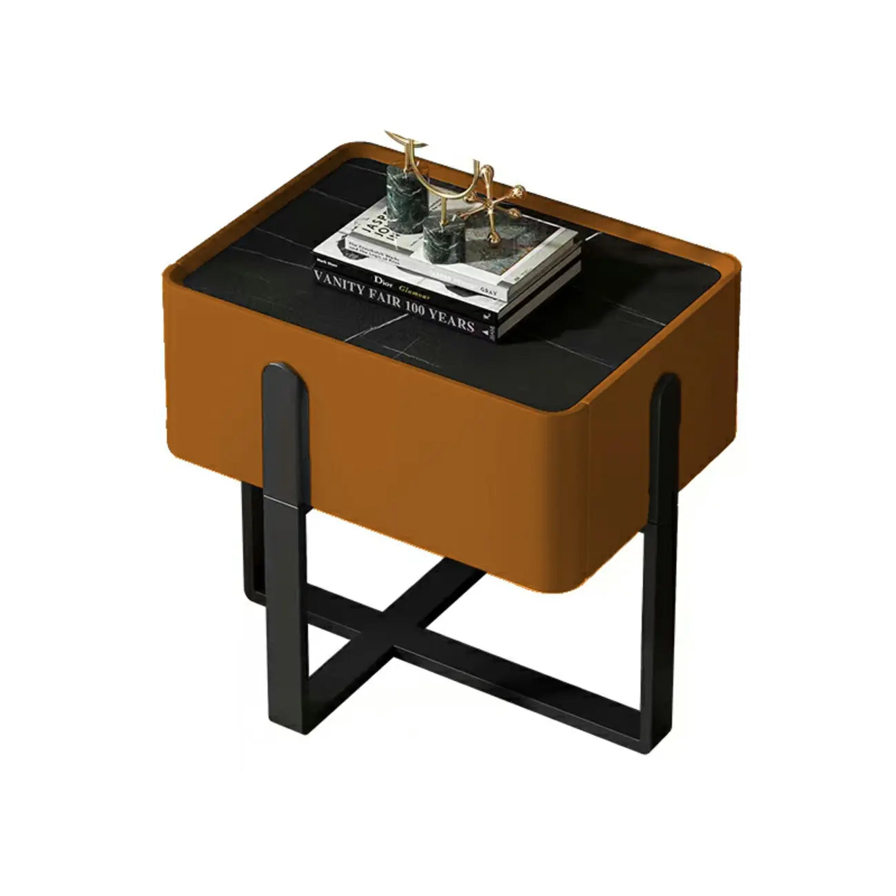 Table de chevet moderne avec plateau en pierre et tiroir en cuir pour petits espaces