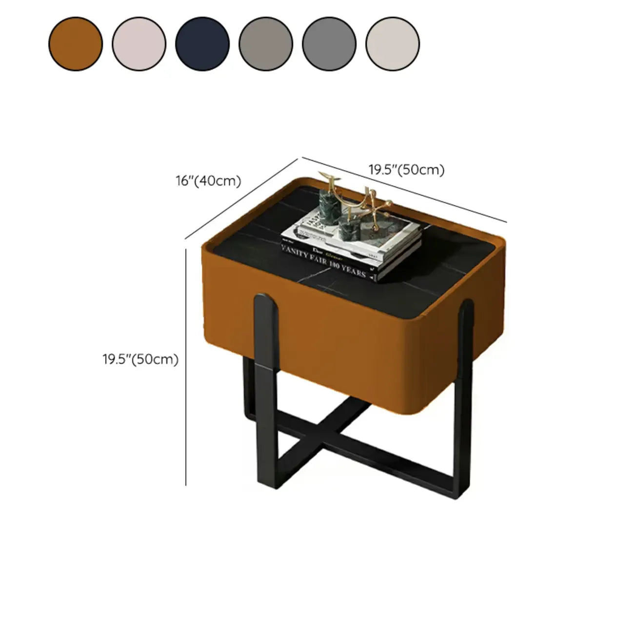 Table de chevet moderne avec plateau en pierre et tiroir en cuir pour petits espaces