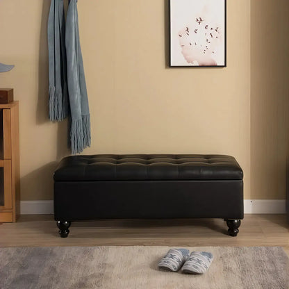 Banc d'entrée moderne avec couvercle rabattable et rangement en similicuir