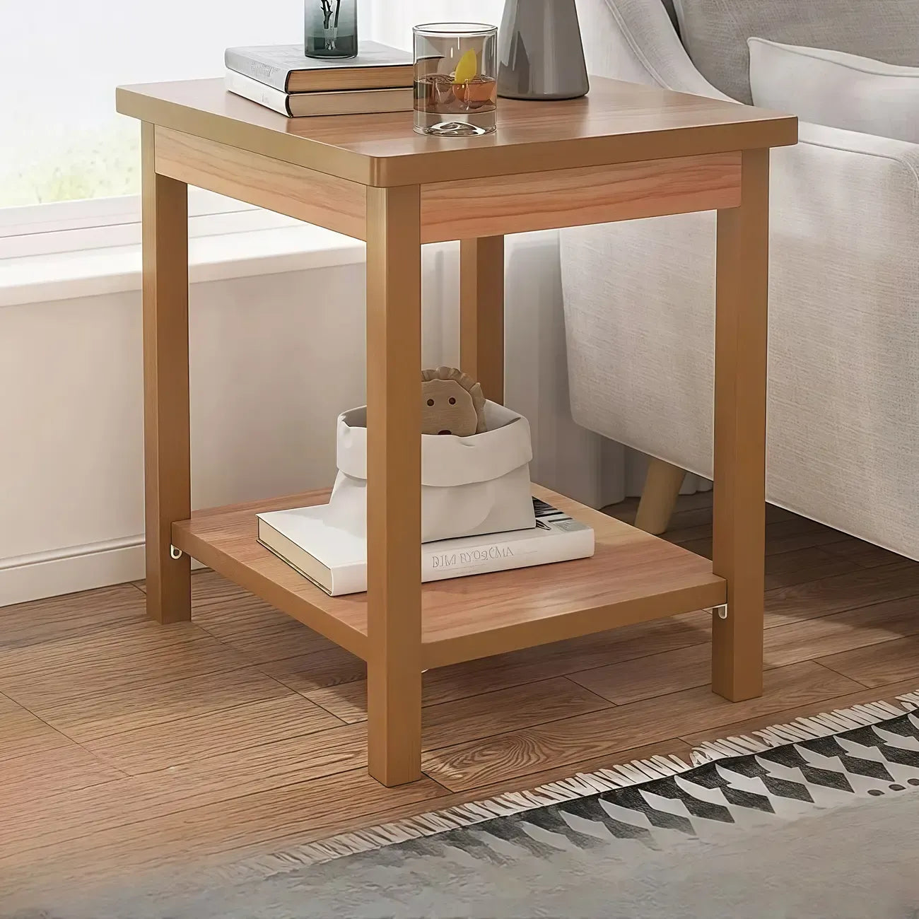 Table d'appoint minimaliste en bois noir avec rangement pour salon