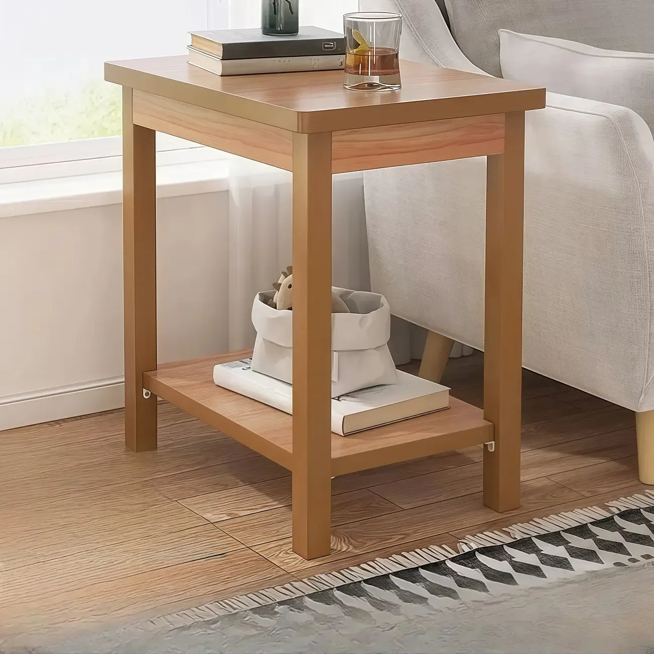 Table d'appoint minimaliste en bois noir avec rangement pour salon